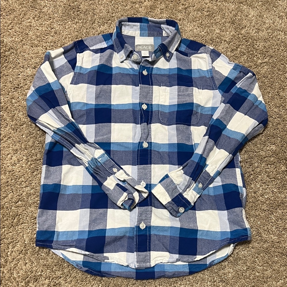 The Children's Place Blue and White Plaid Button-Down Shirt